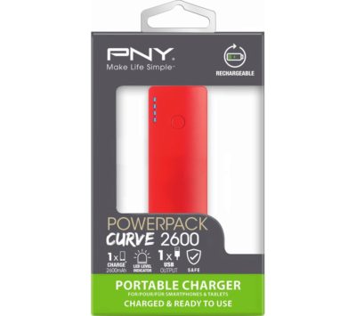 PNY Curve 2600 Portable Power Bank - Red PNY Curve 2600 Portable Power Bank - Red